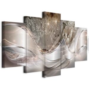 Leinwandbild - Sparkling Dandelions (5 Parts) Beige Wide