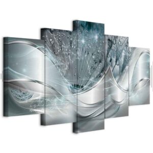 Leinwandbild - Sparkling Dandelions (5 Parts) Blue Wide