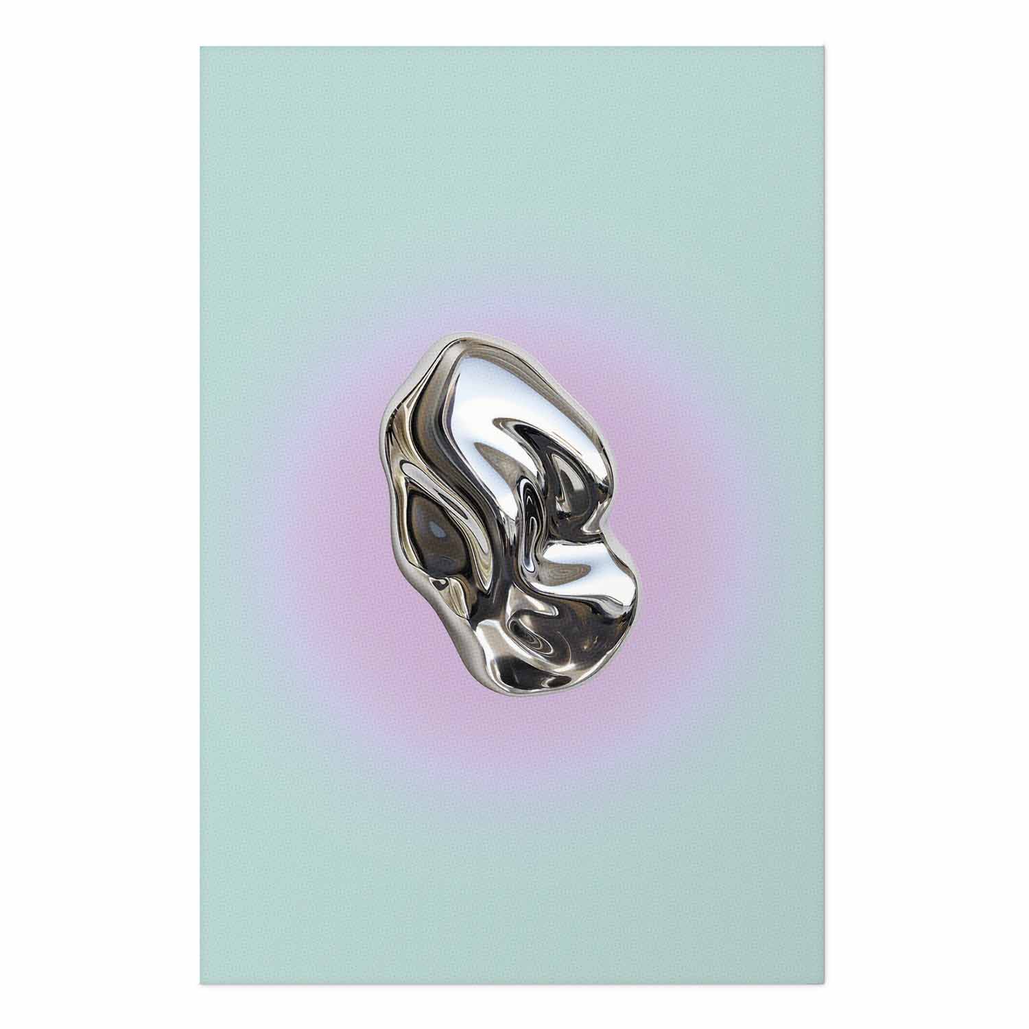 Poster - Metallic Form - abstract sculpture on a mint background with a purple halo – Bild 2