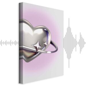 Leinwandbild - Cosmic Heart - Silver Heart with a Ring on a Purple Background