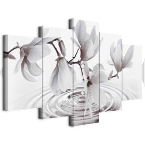 Leinwandbild - Magnolias over Water (5 Parts) Wide Grey