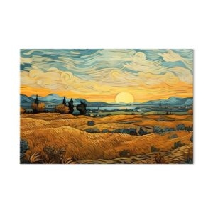Leinwandbild - Impressionistic fields - painted golden landscape with fields of grain