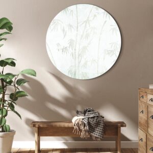 Rundes Bild - Bamboo forest - Delicate bamboo jungle in pastel colors of celadon and green on a light background