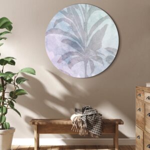 Rundes Bild - Palm trees in the fog - Palm trees among pastel clouds in purple and celadon tones