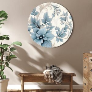 Rundes Bild - Turquoise Flowers in Retro Ambience Floristic Ornaments