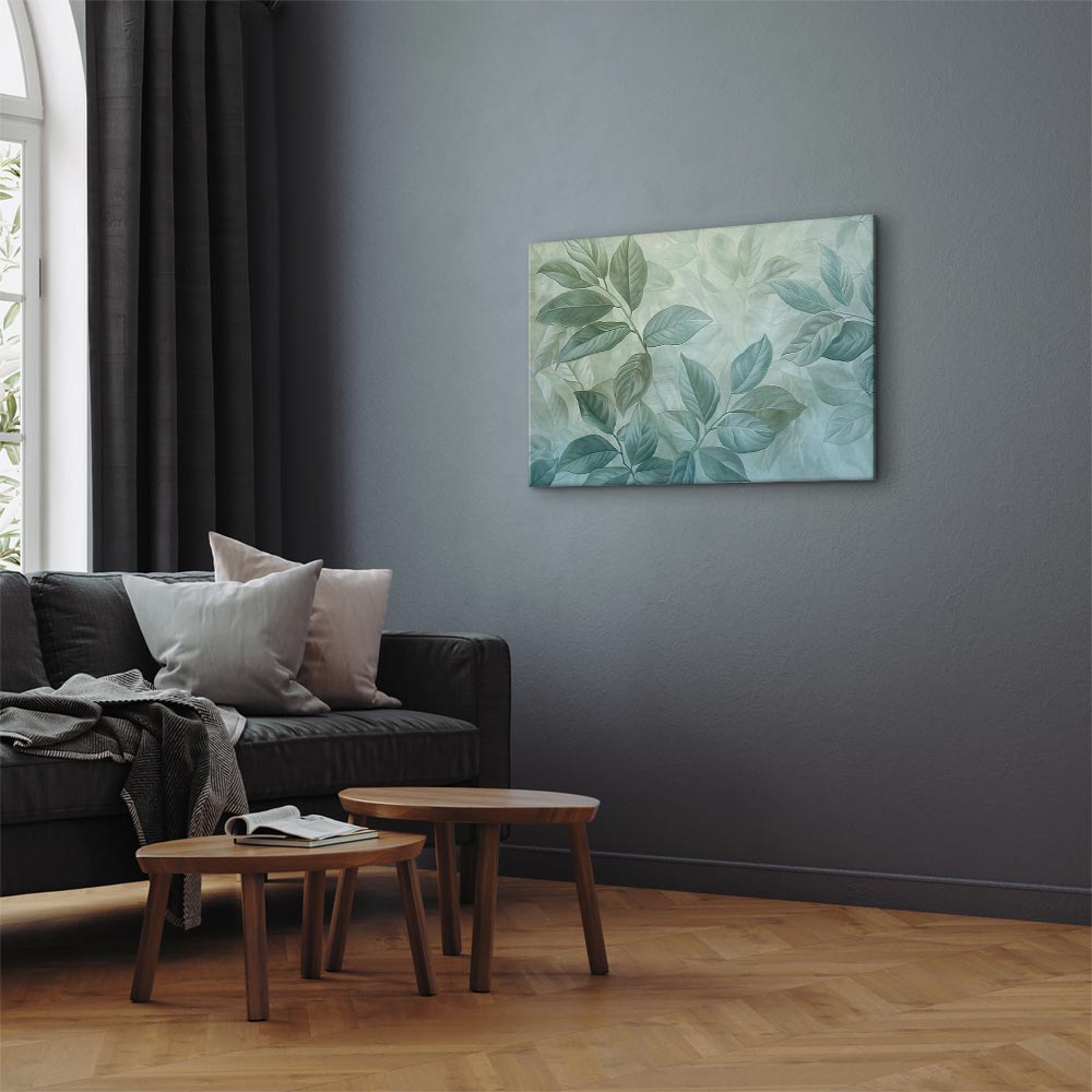 Leinwandbild - Large Leaves in Shades of Green-Mint: Botanical Motif – Bild 5