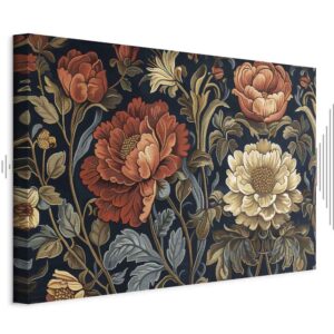 Leinwandbild - Tapestry Large Flowers Retro Floral Motif in Kilim Style