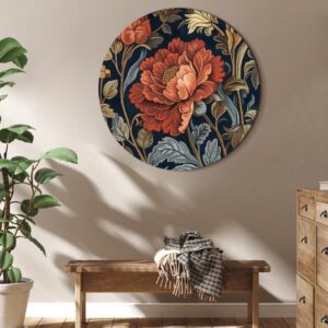 Rundes Bild - Tapestry Large Flowers Retro Floral Motif in Kilim Style