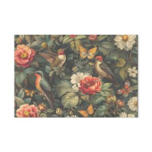 Leinwandbild - Flowers, birds and butterflies – vintage-style illustration