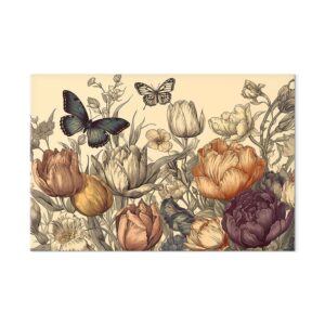 Leinwandbild - Colourful tulips on a cream background