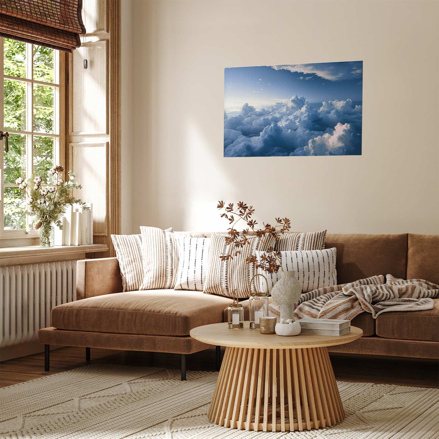 Poster - Aerial Landscapes: Sunbeams Illuminating Puffy Cloud Formations – Bild 5