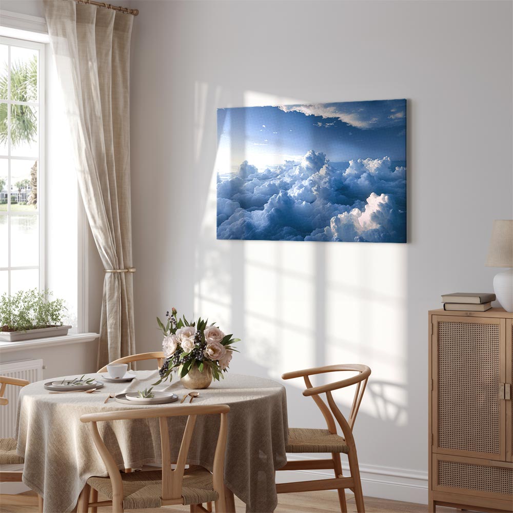 Leinwandbild - Aerial Landscapes: Rays Lighting Up Fluffy Cloud Formations – Bild 7