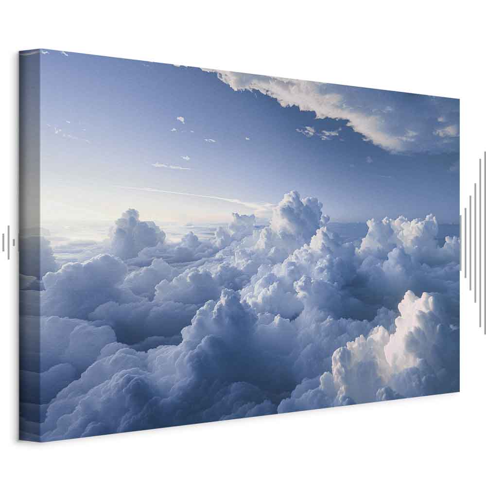 Leinwandbild - Aerial Landscapes: Rays Lighting Up Fluffy Cloud Formations