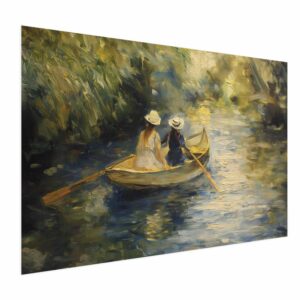 Poster - Boat crossing - painting of two women sailing a boat on a river