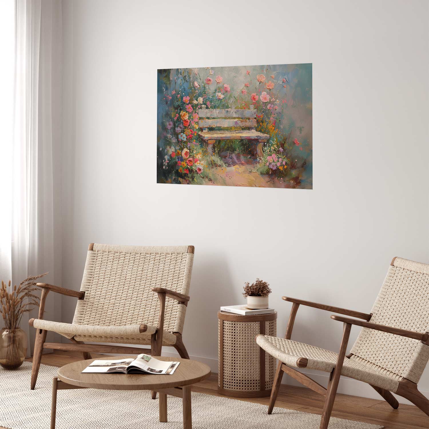 Poster - Flowery bench - impressionist painting full of flowers – Bild 5