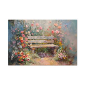 Leinwandbild - Flowery bench - impressionist painting full of flowers