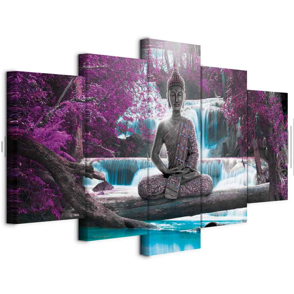 Leinwandbild - Waterfall and Buddha