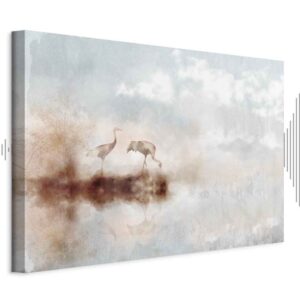 Leinwandbild - Cranes in the Morning (1 Part) Wide
