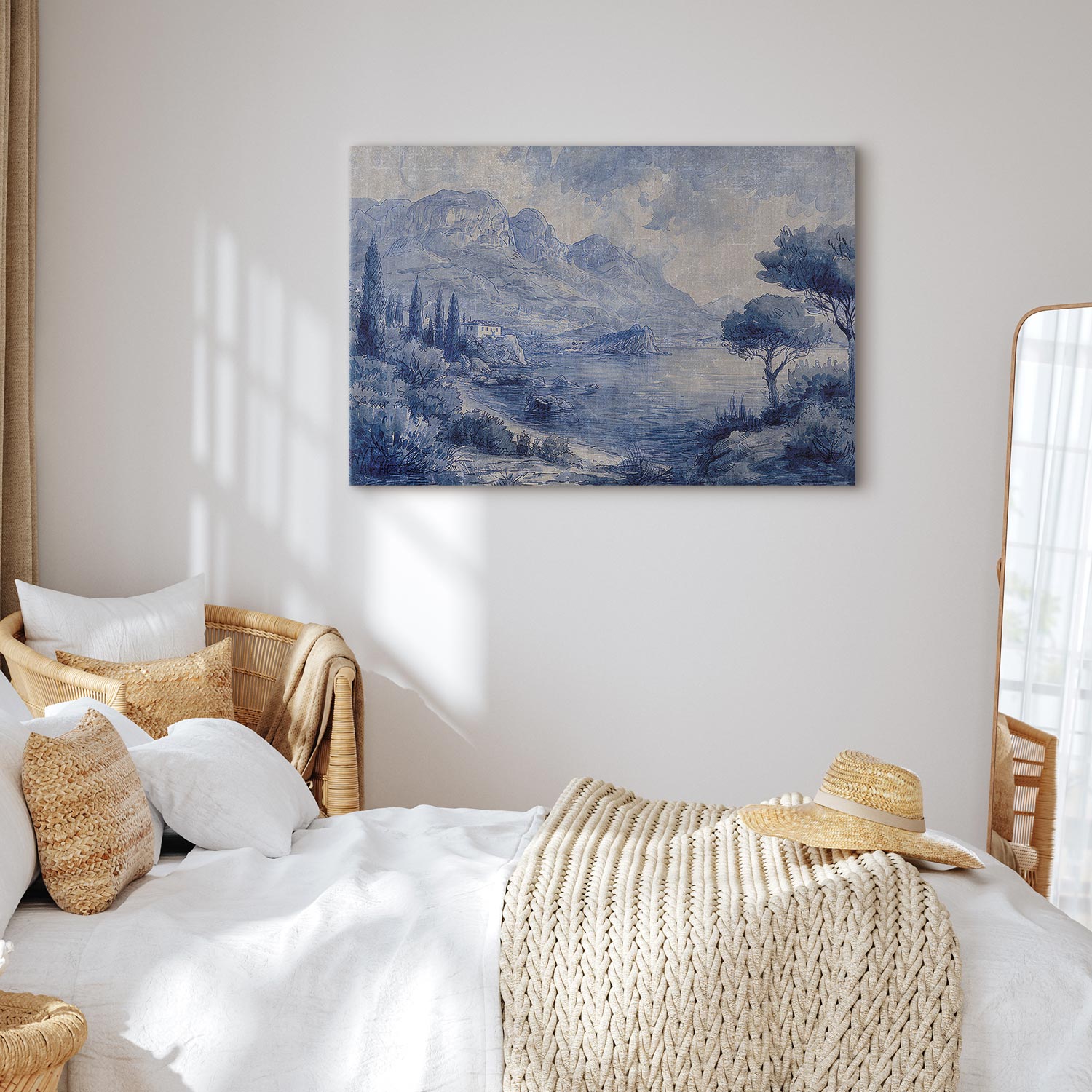 Leinwandbild - Blue Bay - Italian landscape of Lake Como painted with blue ink – Bild 5