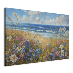 Wandbild XXL - Seascape – wildflowers and a view of the rough sea