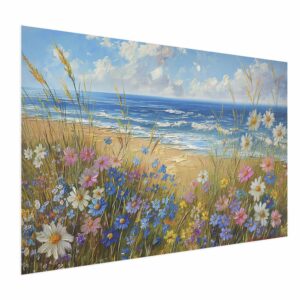 Poster - Seascape – wildflowers and a view of the rough sea