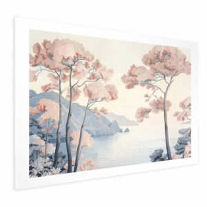 Poster - Ocean Cliffs and Trees; Delicate Motif in Pastel Colors