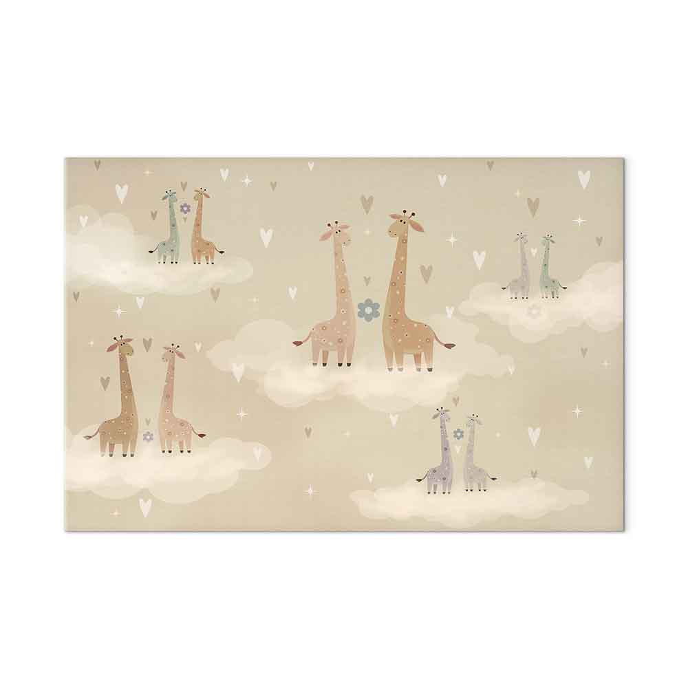 Leinwandbild - Love - Colorful Giraffes Floating on Clouds Among Hearts and Stars – Bild 2