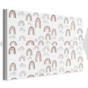 Leinwandbild - Rainbows After the Storm - Rainbows of Various Sizes in Pastel Hues Among Rain Clouds in a Gray-Blue Shade