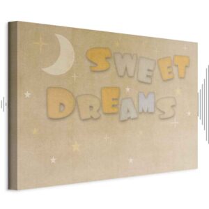 Leinwandbild - Sweet Dreams - Pastel Inscription Surrounded by the Moon and Stars