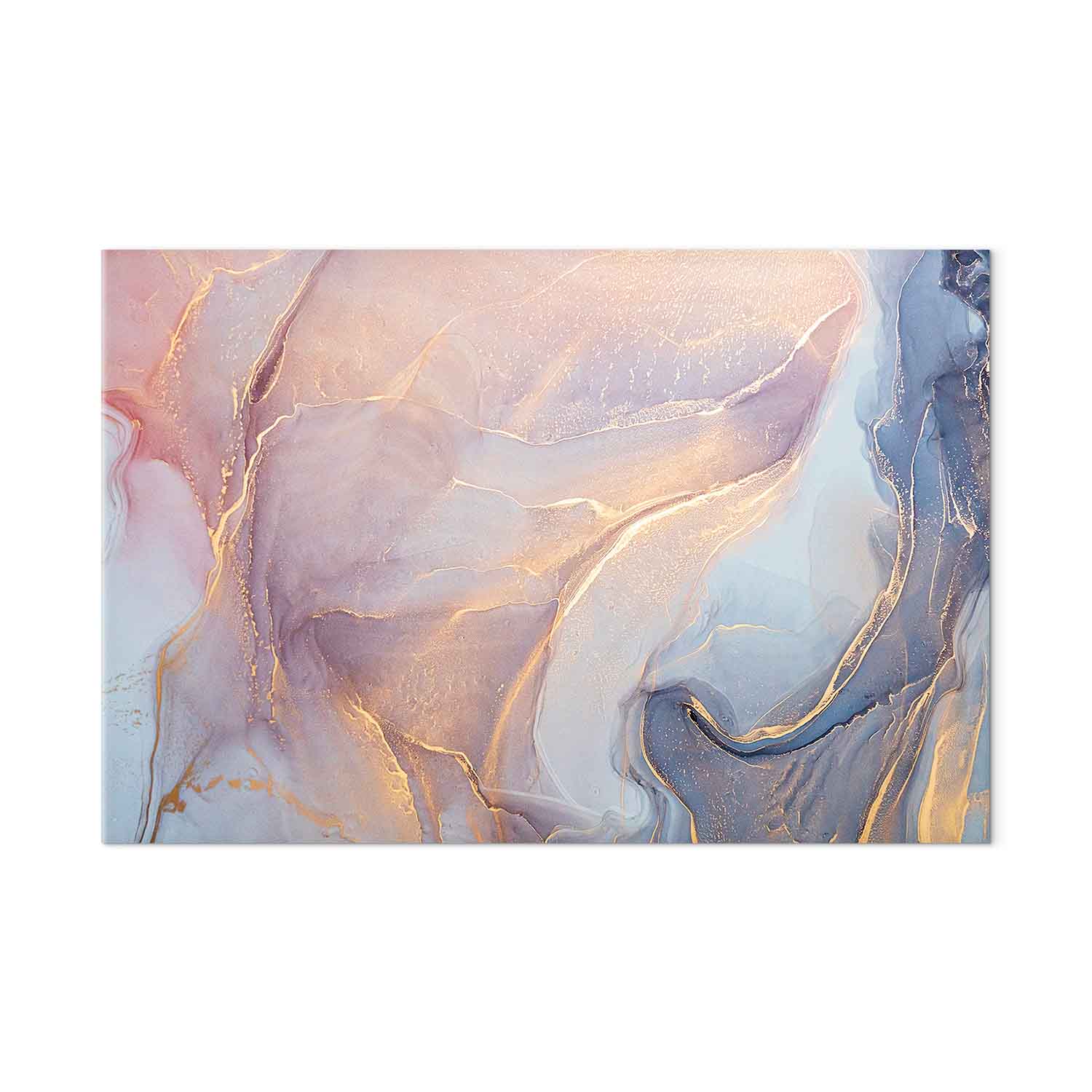 Leinwandbild - Pink and blue marble - abstract watercolour with gold accents