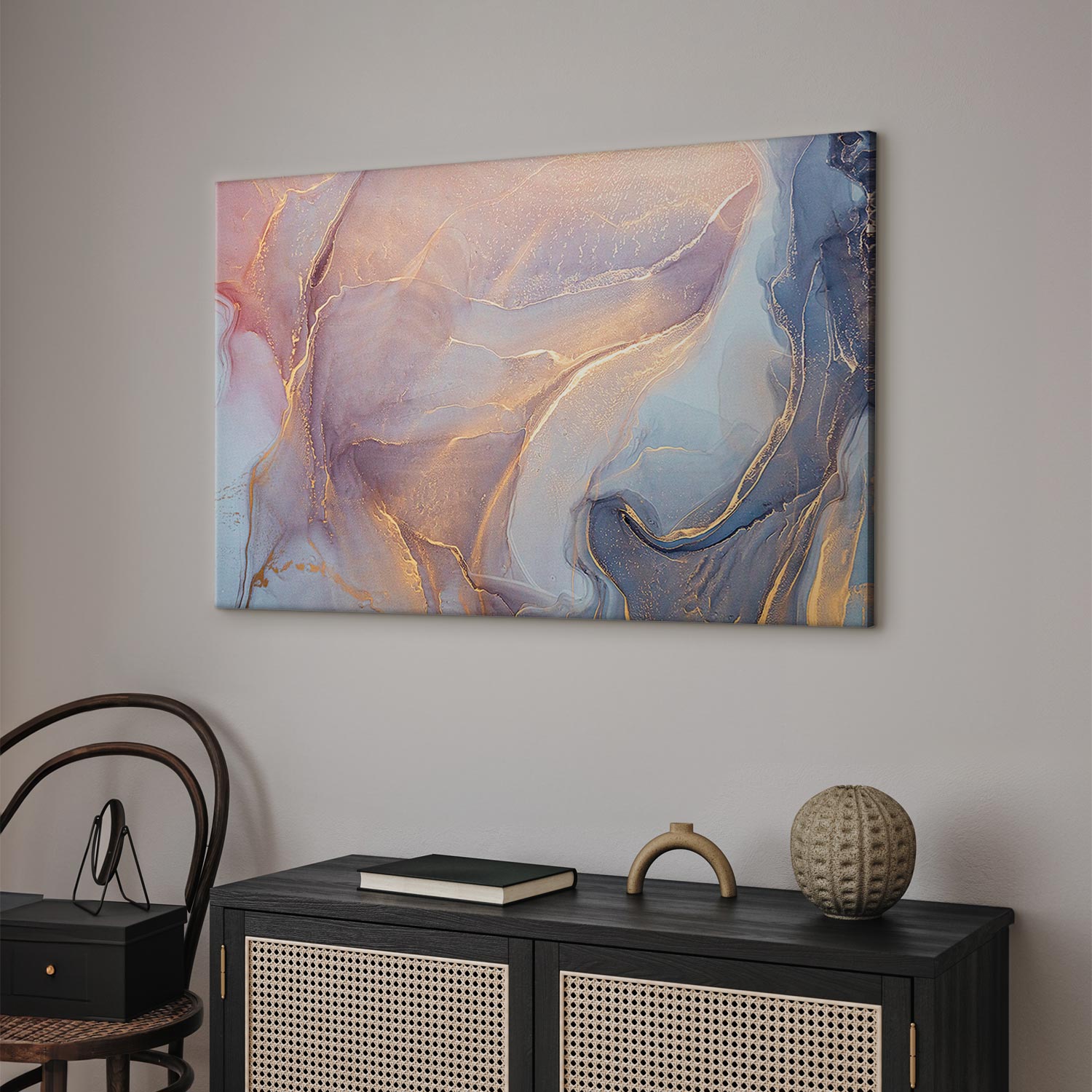 Leinwandbild - Pink and blue marble - abstract watercolour with gold accents – Bild 2