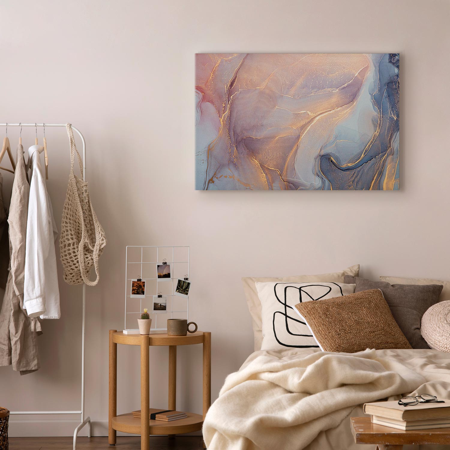 Leinwandbild - Pink and blue marble - abstract watercolour with gold accents – Bild 5