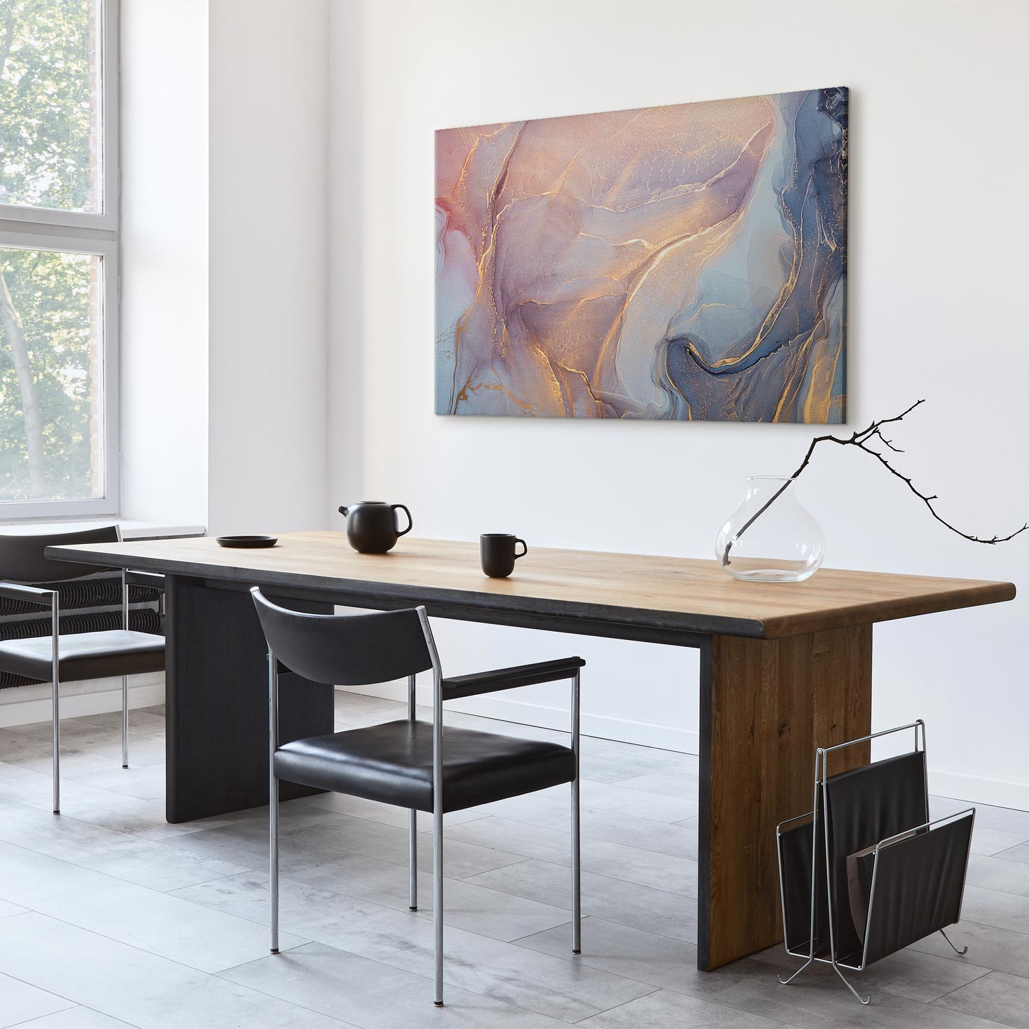 Leinwandbild - Pink and blue marble - abstract watercolour with gold accents – Bild 6