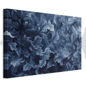 Leinwandbild - Abstract Ornaments Dark Blue Victorian Leaves