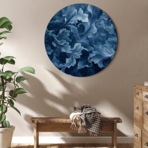 Rundes Bild - Abstract Ornaments Dark Blue Victorian Leaves