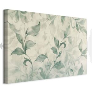Leinwandbild - Watercolor Botanical Motif Delicate Green-Beige Leaves