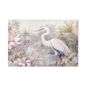 Leinwandbild - Heron wading in a pond - illustration in bright colours