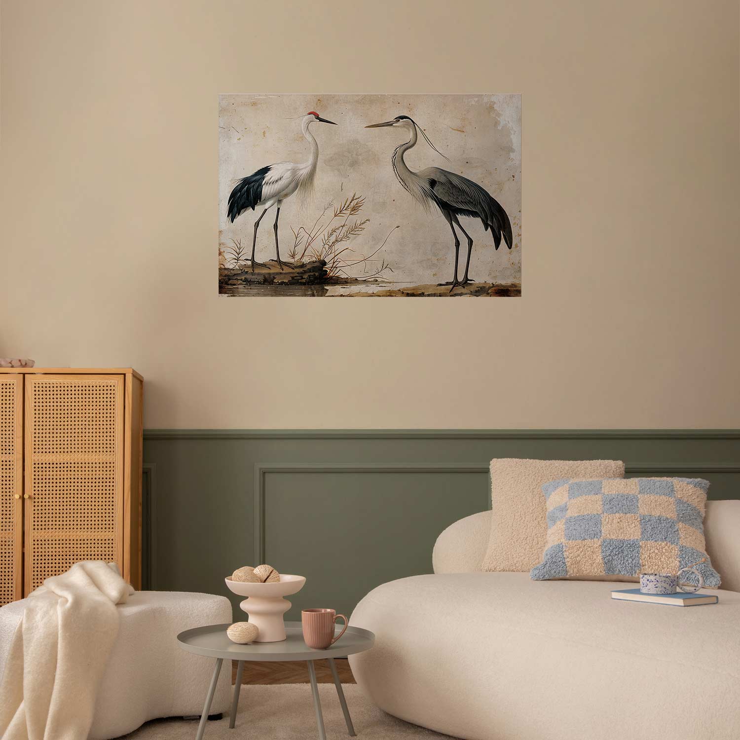 Poster - Birds from an Old Engraving - vintage-style illustration of a heron and a crane – Bild 5