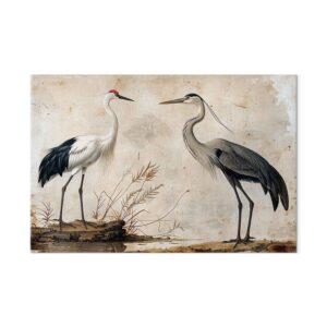 Leinwandbild - Birds from an old engraving - vintage-style illustration depicting a heron and a crane