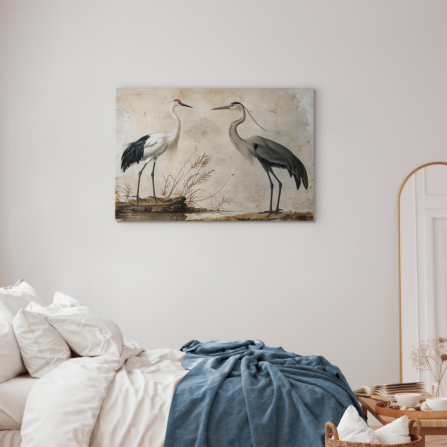 Leinwandbild - Birds from an old engraving - vintage-style illustration depicting a heron and a crane – Bild 2