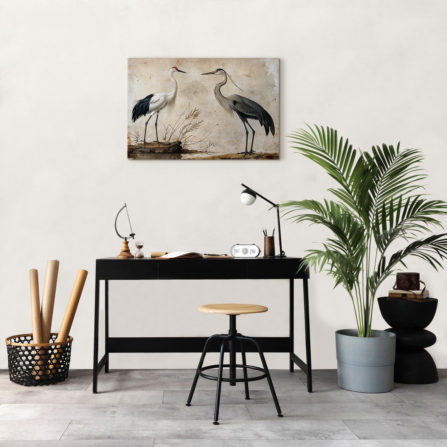 Leinwandbild - Birds from an old engraving - vintage-style illustration depicting a heron and a crane – Bild 6