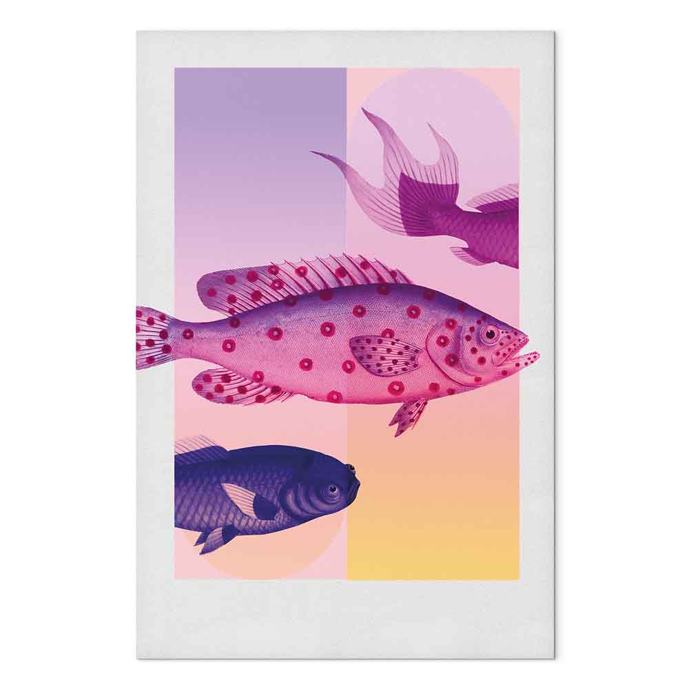Leinwandbild - Fish in Pastels - Stylized Fish Against Gradient Shapes – Bild 2