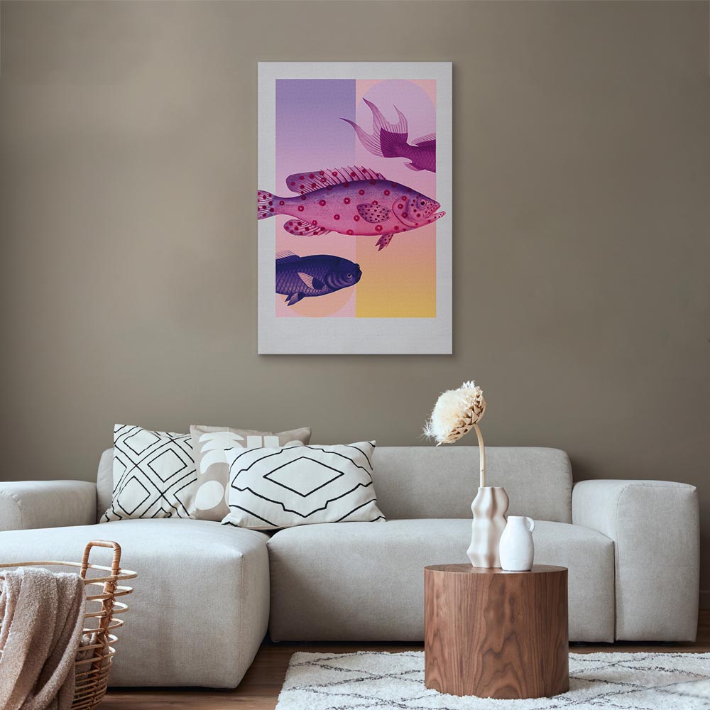 Leinwandbild - Fish in Pastels - Stylized Fish Against Gradient Shapes – Bild 5