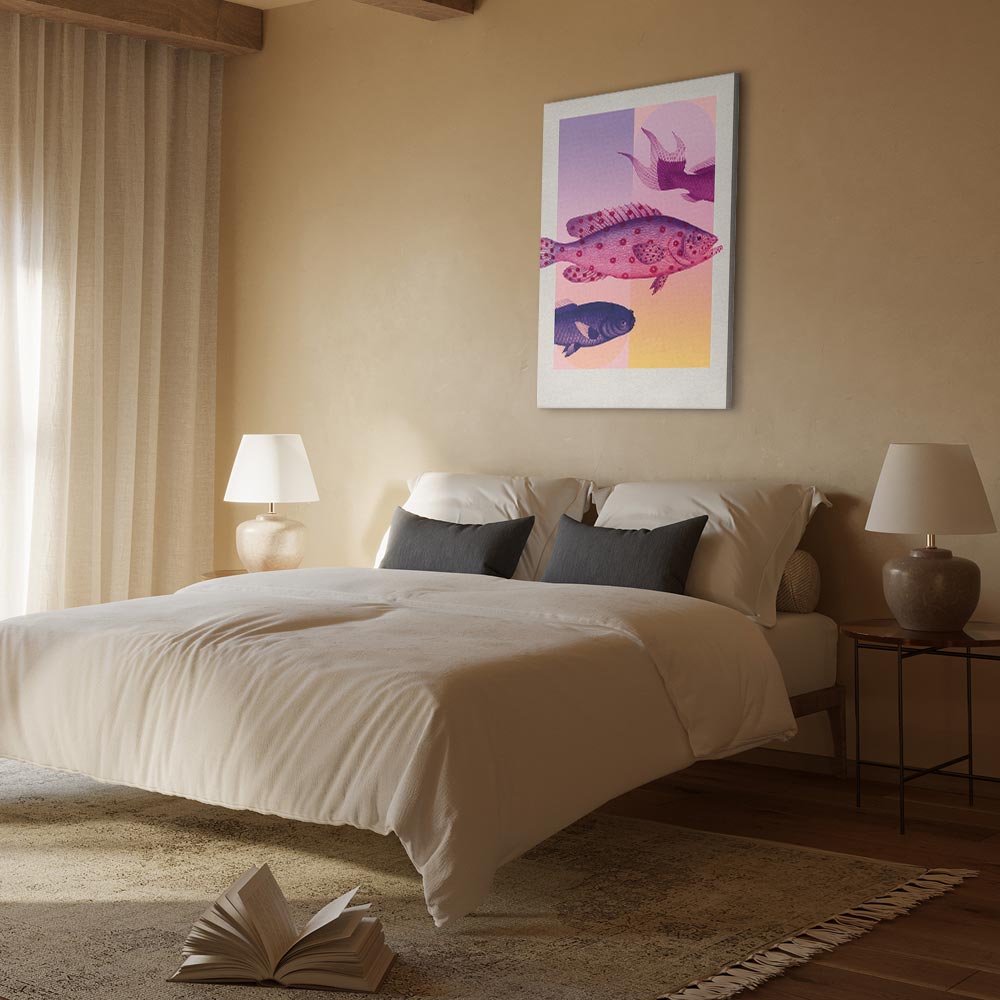 Leinwandbild - Fish in Pastels - Stylized Fish Against Gradient Shapes – Bild 6
