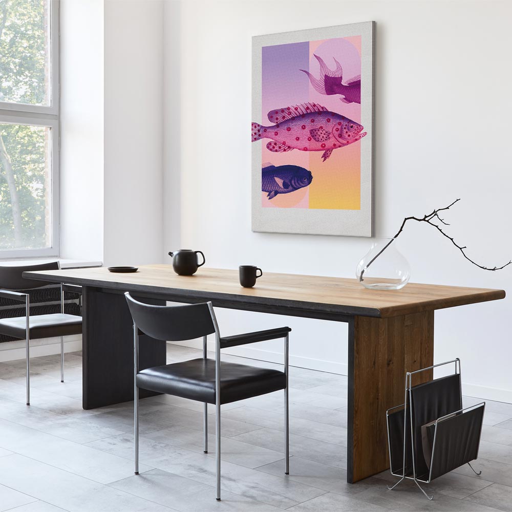 Leinwandbild - Fish in Pastels - Stylized Fish Against Gradient Shapes – Bild 7