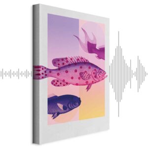 Leinwandbild - Fish in Pastels - Stylized Fish Against Gradient Shapes