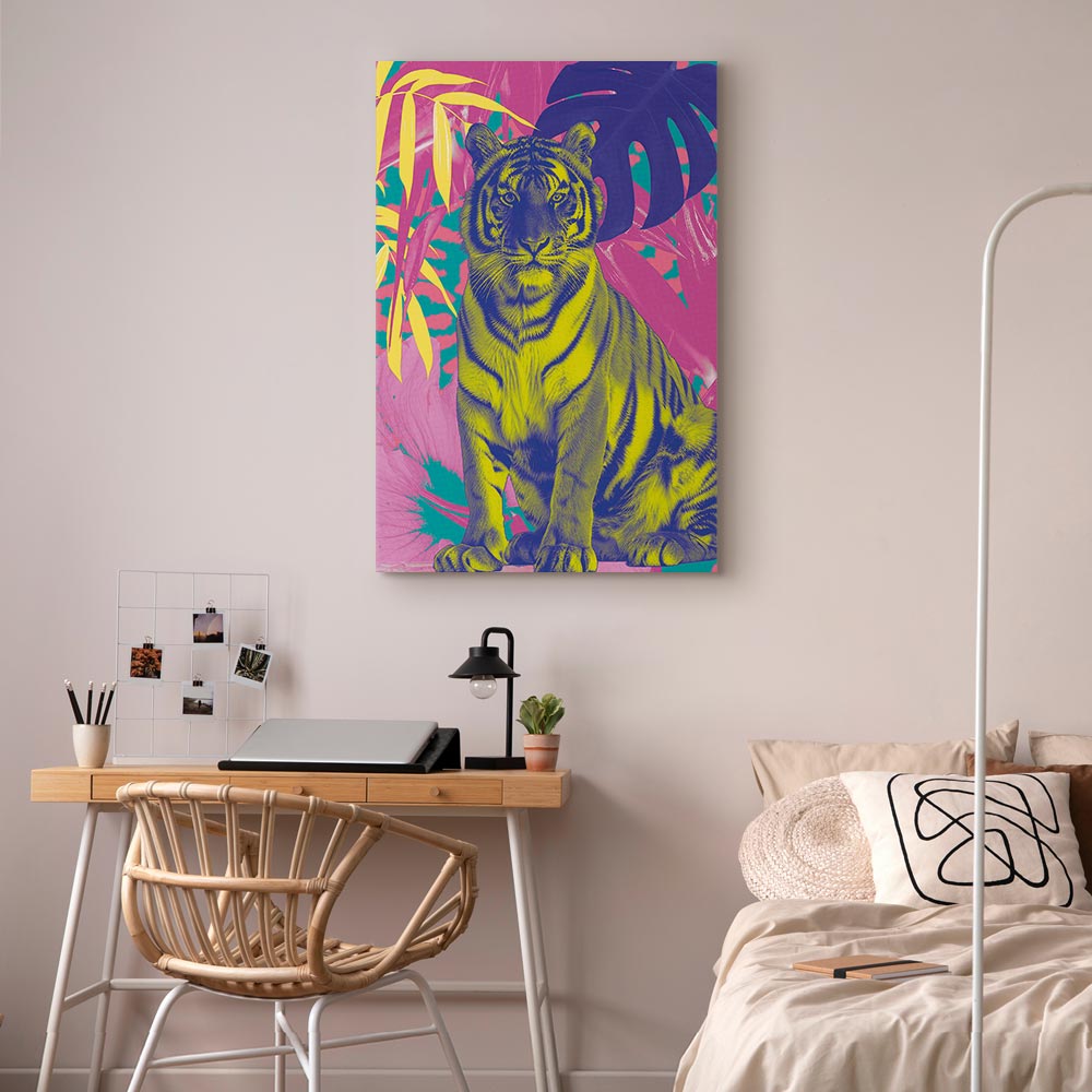 Leinwandbild - Colorful Tiger - Intense Colors of a Tiger Surrounded by Tropical Plants – Bild 6