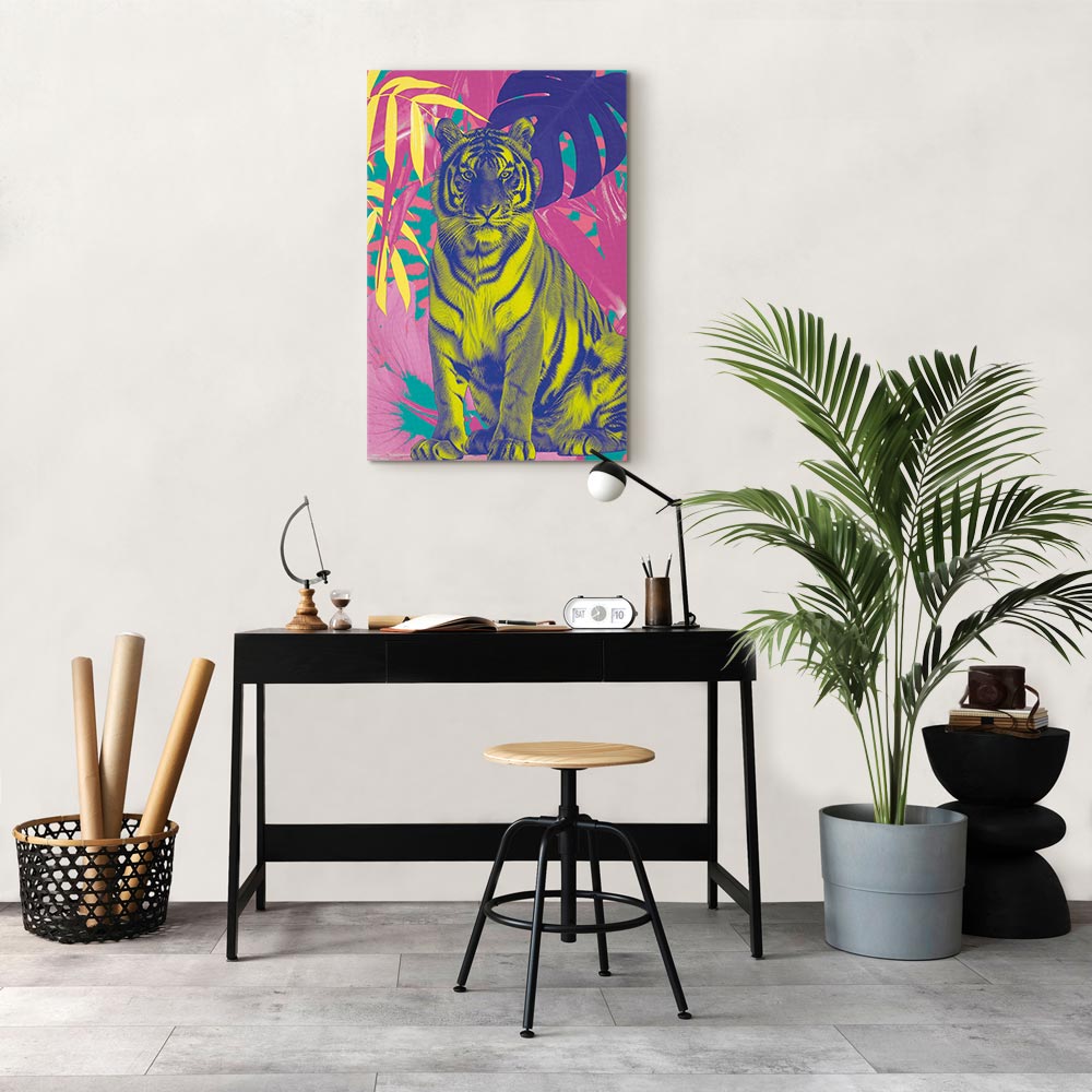 Leinwandbild - Colorful Tiger - Intense Colors of a Tiger Surrounded by Tropical Plants – Bild 7