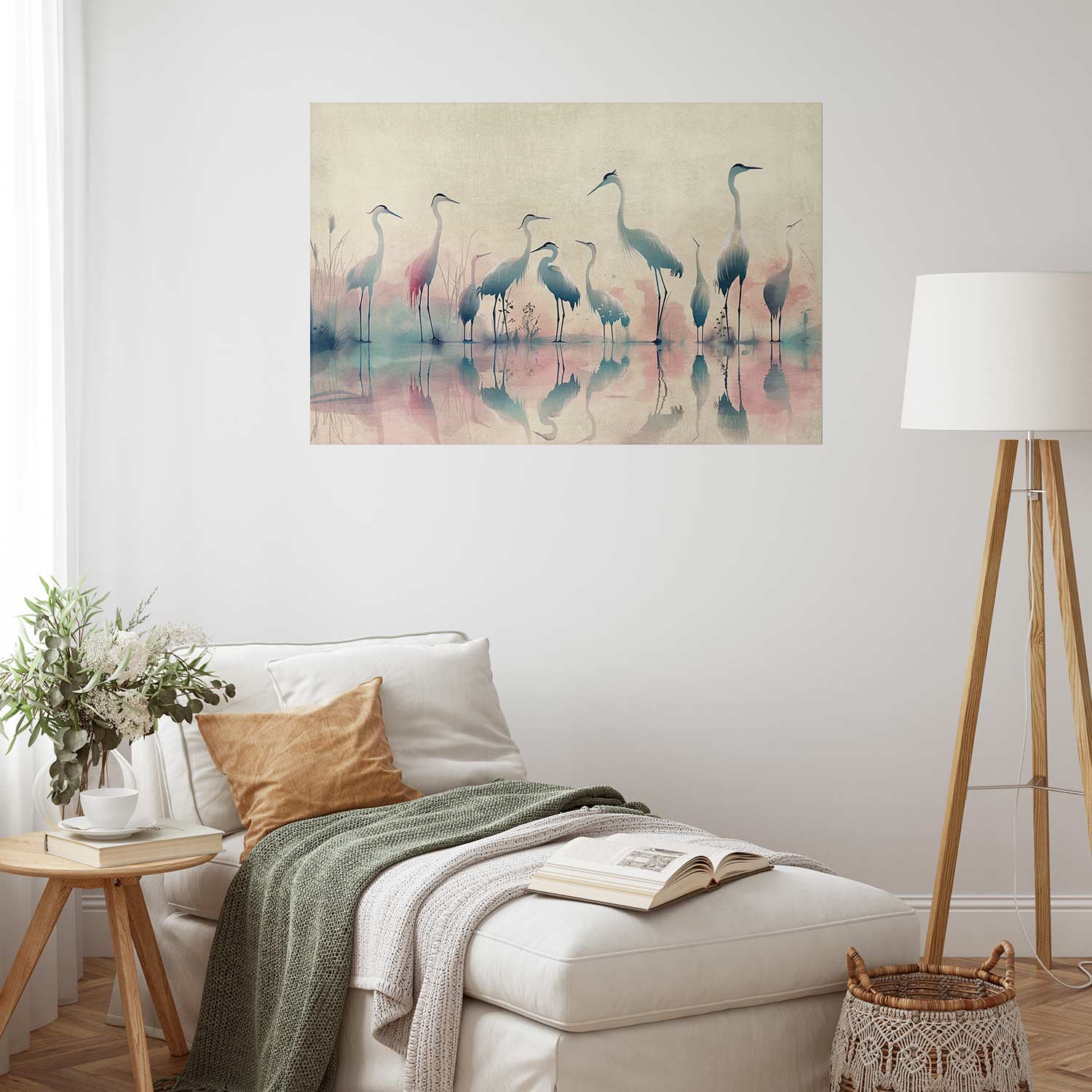 Poster - Birds by the Lake - herons painted in watercolor in a delicate, gray-pink palette – Bild 5