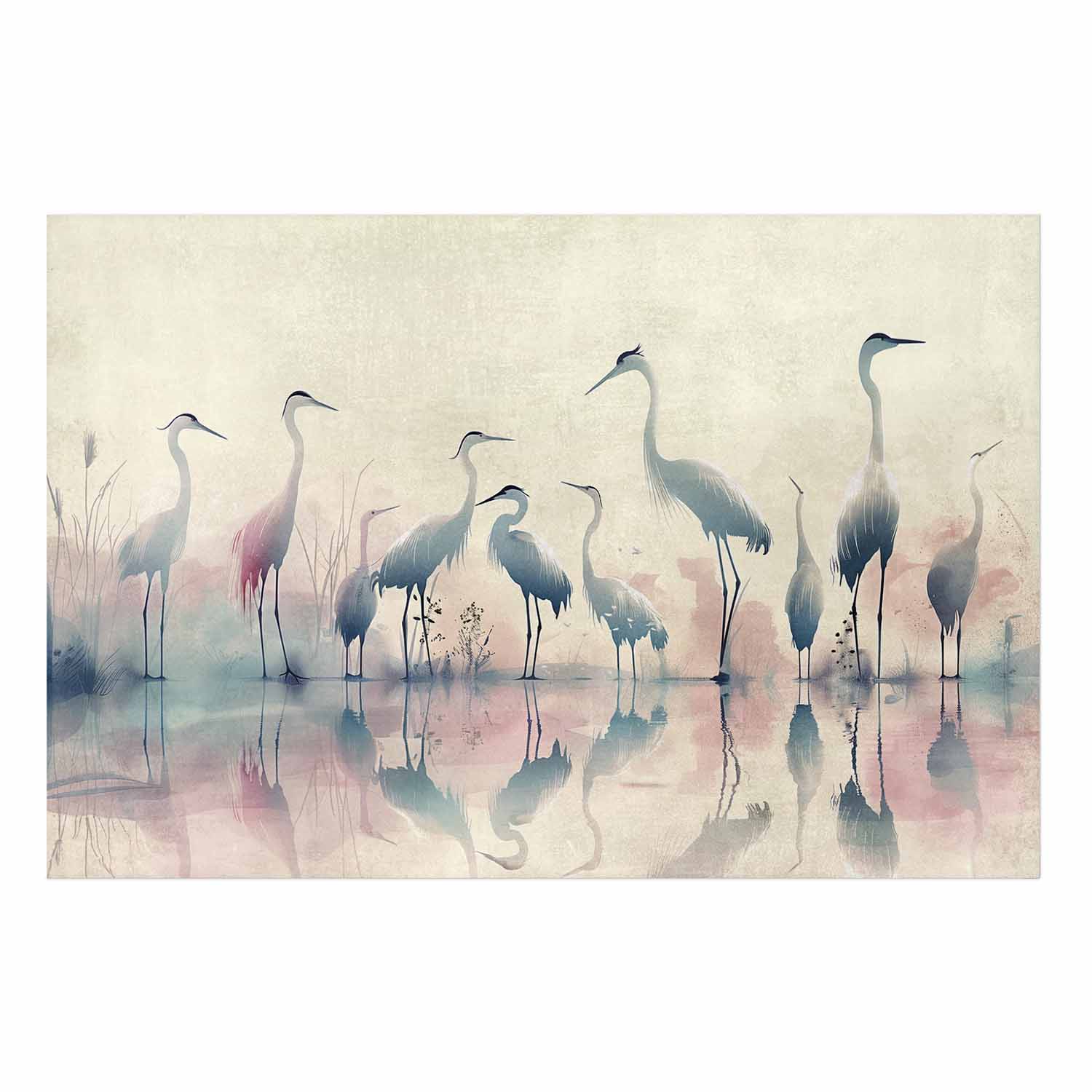 Poster - Birds by the Lake - herons painted in watercolor in a delicate, gray-pink palette – Bild 2